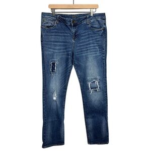 Kut From The Kloth Catherine Boyfriend Distressed Patch Jeans Size 14 Mid Rise
